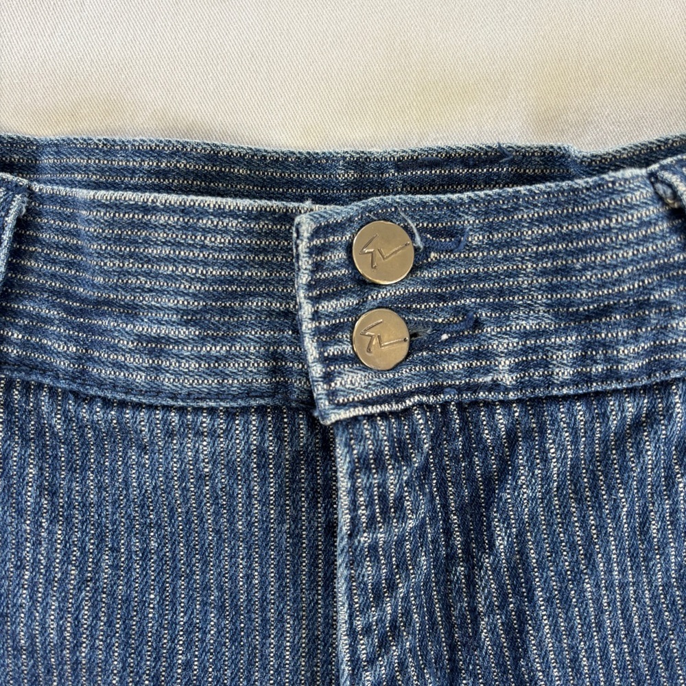 Vintage 90s Y2K High Rise Blue Hickory Stripe Denim Jean Shorts Small 26 - Picture 3 of 15